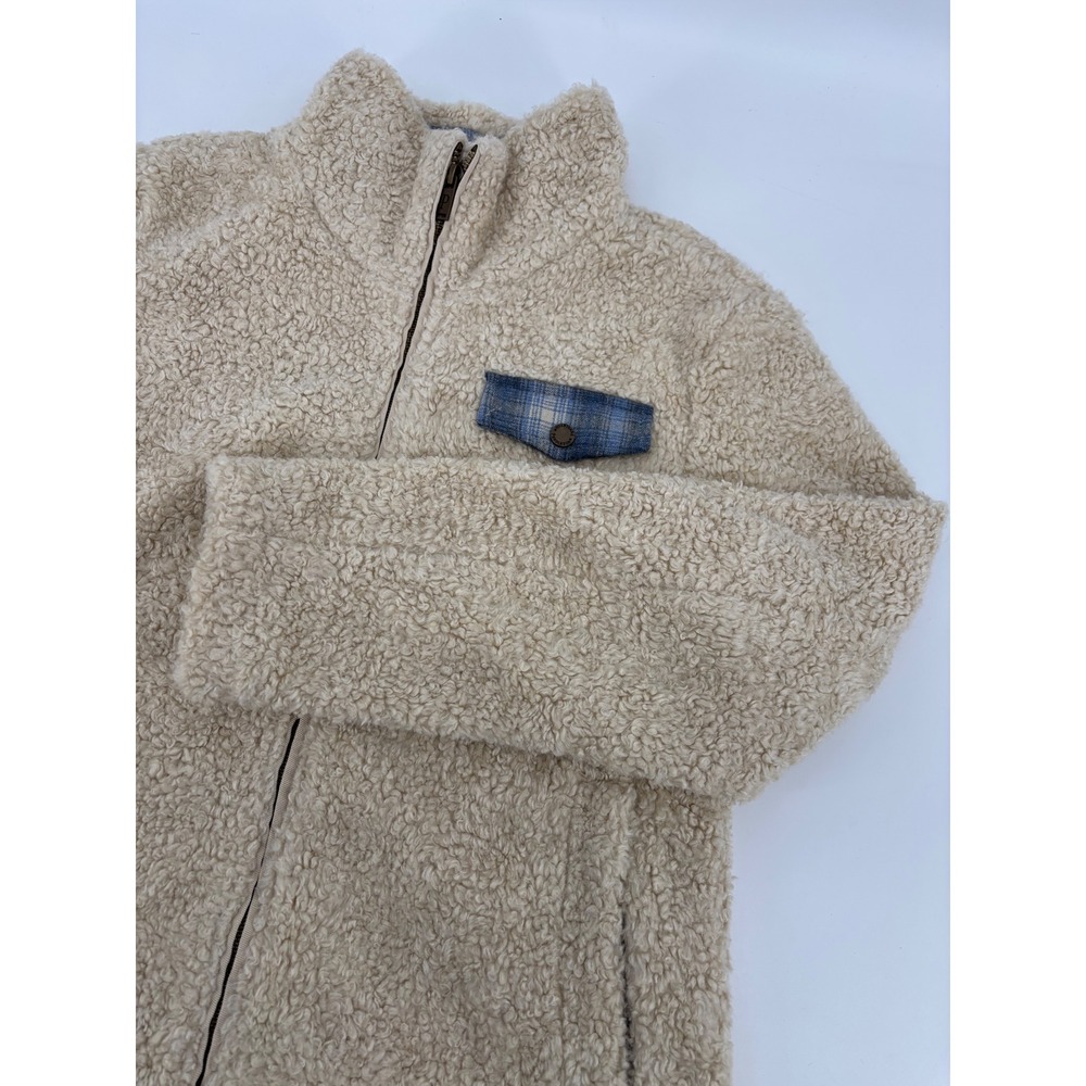 Pendleton Cream Sherpa Fleece Full Zip Jacket Plaid Pocket P1558 UI084K Small